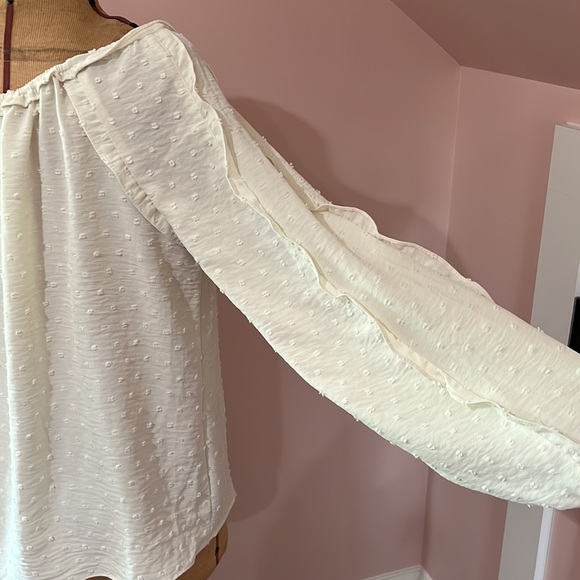 Max Studio Peasant Style Pullover Top/ Long Sleeve Taupe White - Picture 3 of 9